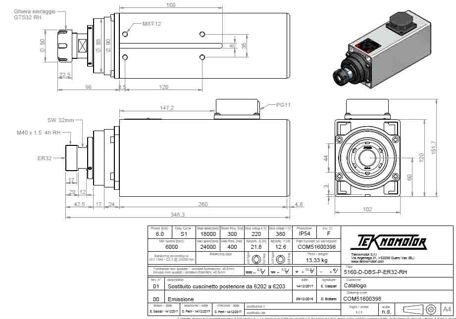 5160-D-DBS-P-ER32-HY-RH-6.0KW-220/380V-300HZ-18000RPM  Motor spindle