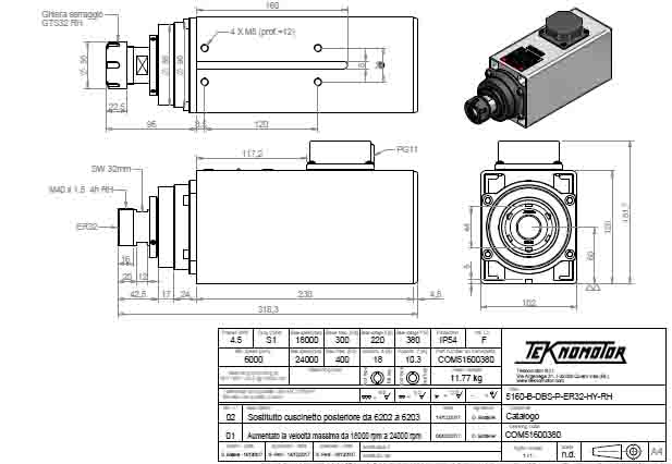 5160-B-DBS-P-ER32-HY-RH 4,5KW-220/380V 300HZ 18000RPM  Motor spindle