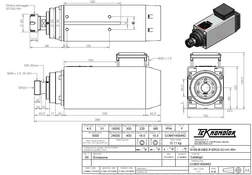 5160-B-DBS-P-ER32-SV-HY-RH-4.5KW-220/380V-300HZ-18000RPM Motor spindle