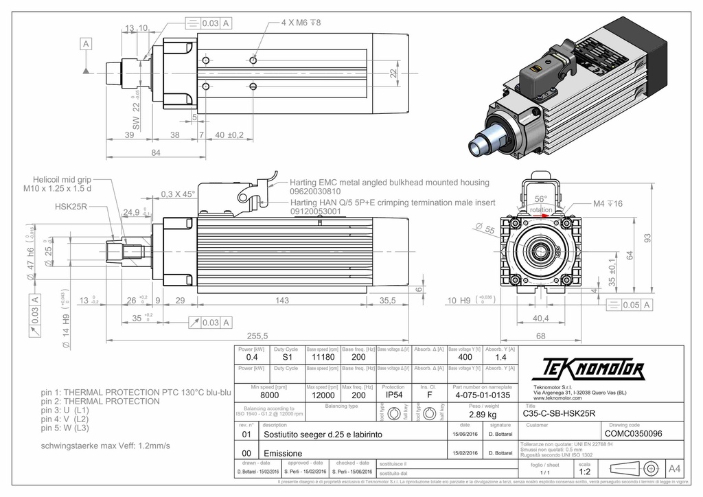 C35-C-SB-HSK25R (COMC0350096) Electrospindle 