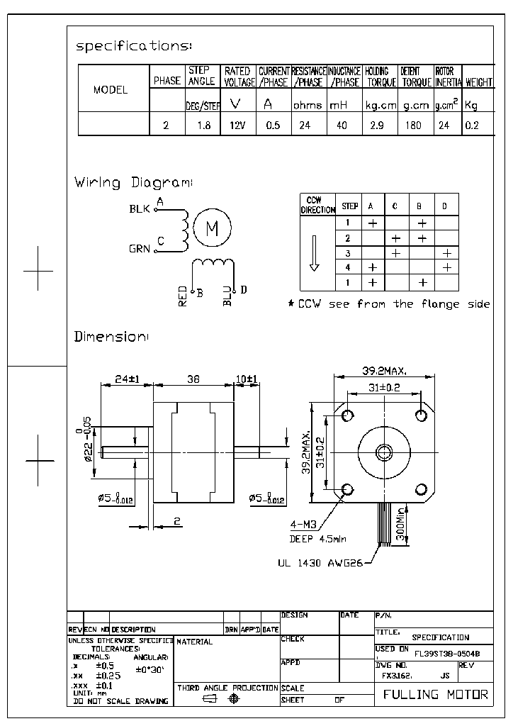 FL39ST38-0504B-5 Stepper motor