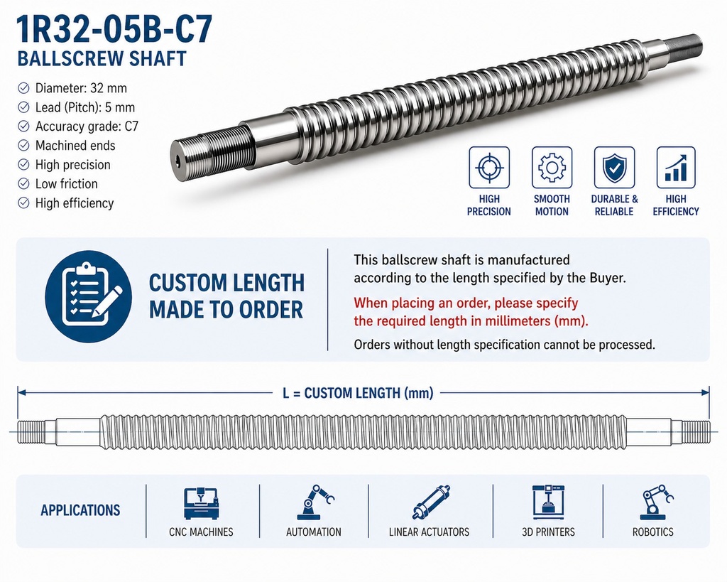 1R32-05B-C7 in mm Rolled Ballscrew Shaft