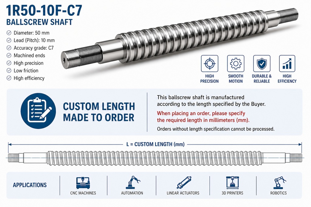 1R50-10F-C7 in mm Rolled Ballscrew Shaft
