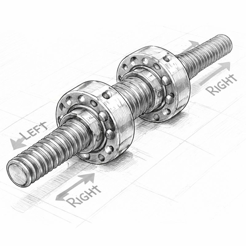 Ball screw with left-hand and right-hand threads RL on the same shaft.