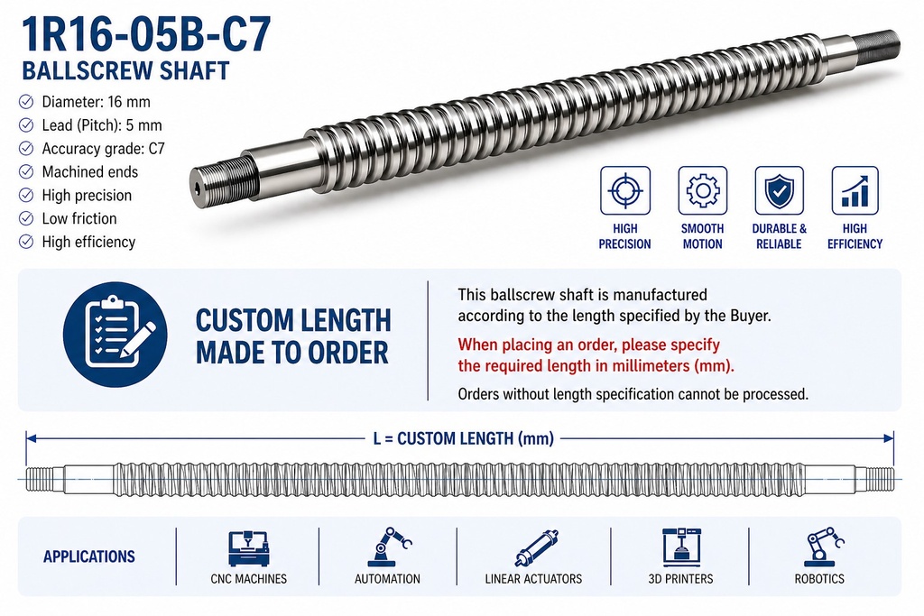 1R16-05B-C7 in mm Rolled Ballscrew Shaft