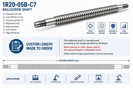 [R20-5-MM-0.05 (BD3.175)] 1R20-05B-C7 in mm Rolled Ballscrew Shaft