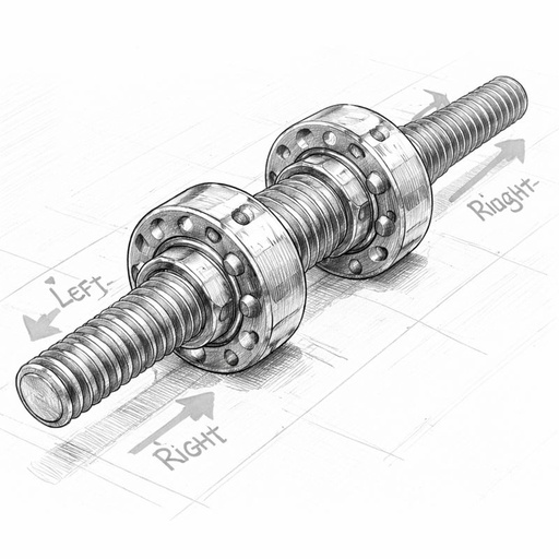 Ball screw with left-hand and right-hand threads RL on the same shaft.