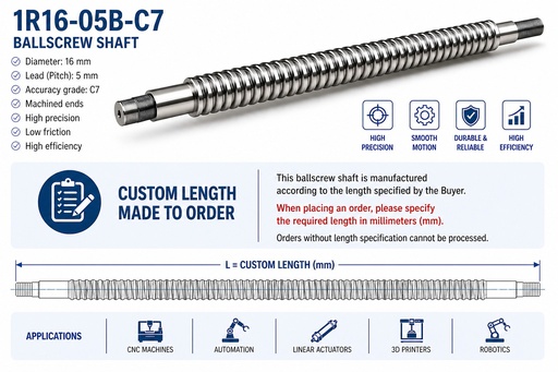 [R16-5-MM-0.05 (BD3.175)] 1R16-05B-C7 in mm Rolled Ballscrew Shaft